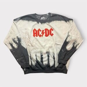 ACDC Bleach Wash Tie Dye Graphic Sweatshirt Mens Large Black White Rock Band